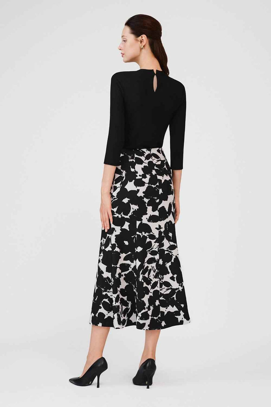 Cheyenne A-line High Waist Poly Silk Midi Skirt