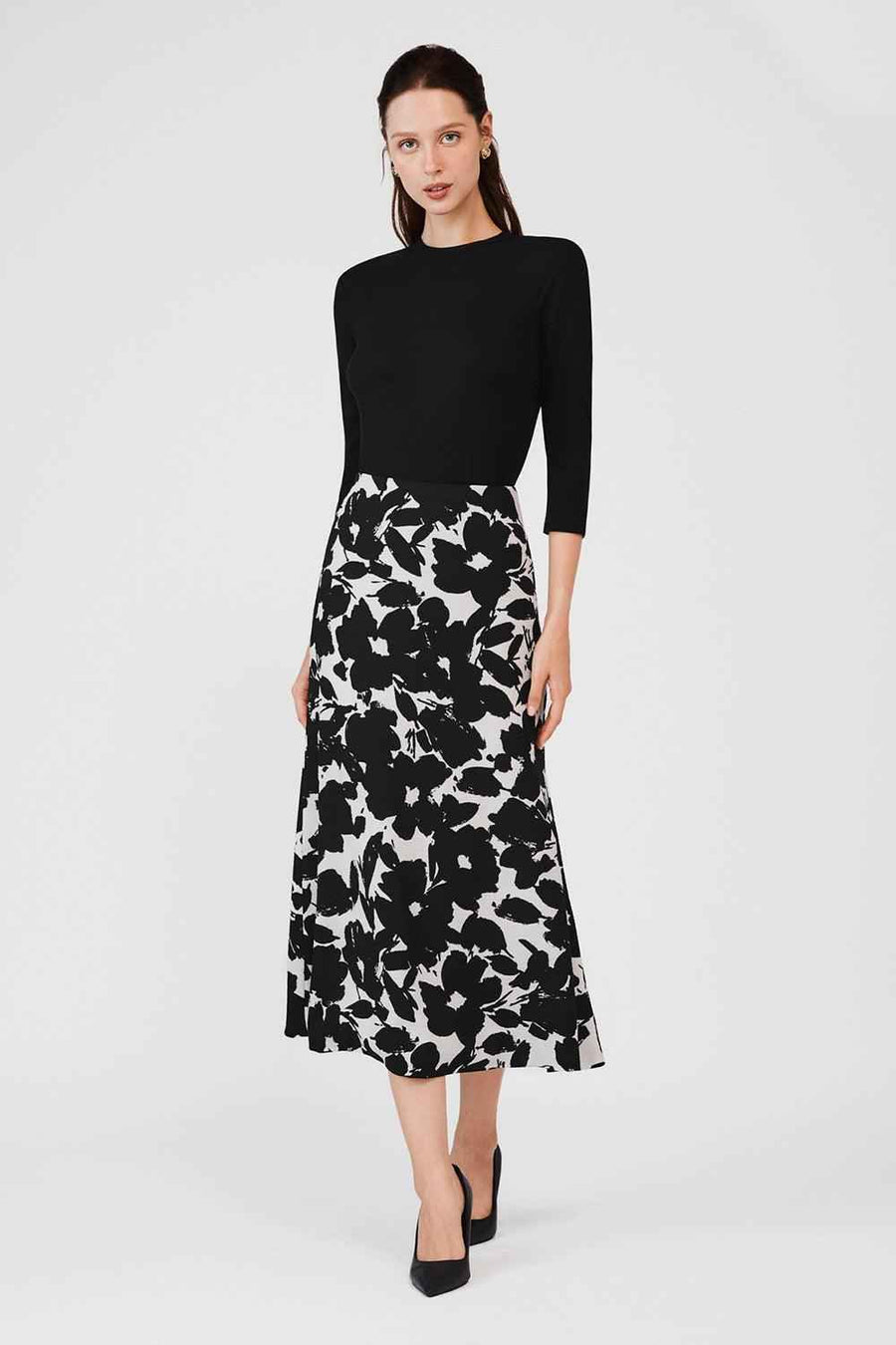 Cheyenne A-line High Waist Poly Silk Midi Skirt