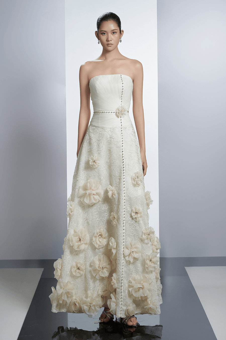 Dangelo Strapless Flower Applique Polyester Floor Length Dress 5