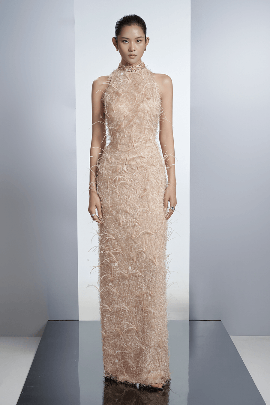 Emersyn Sheath Feather Polyester Floor Length Dress 5