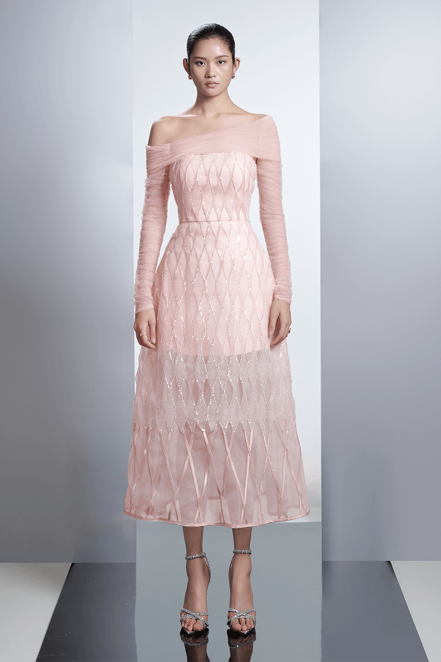 Elysium A-line Asymmetric Neck Polyester Midi Dress 6