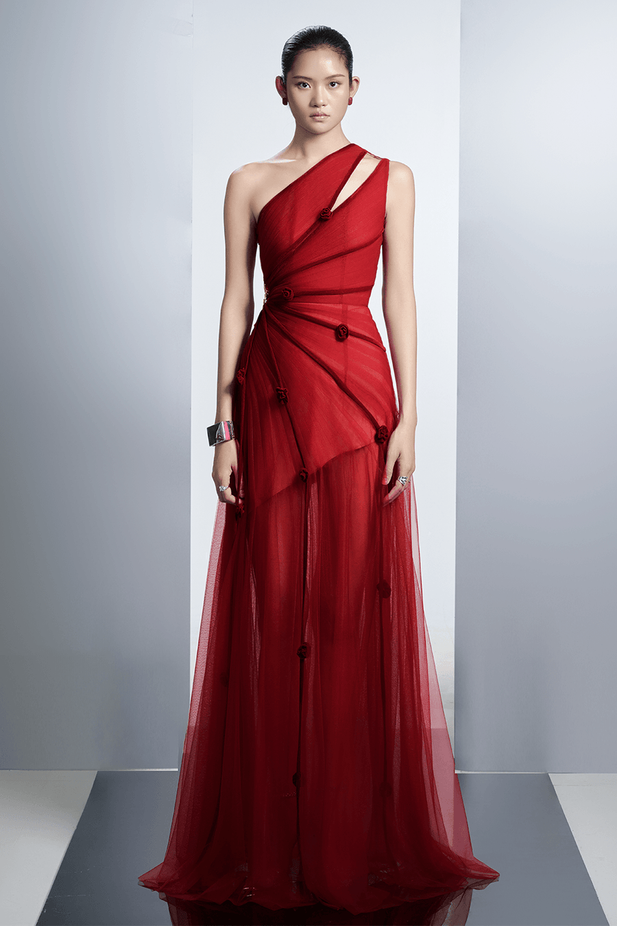 Makenna A-line One Shoulder Polyester Floor Length Dress 13