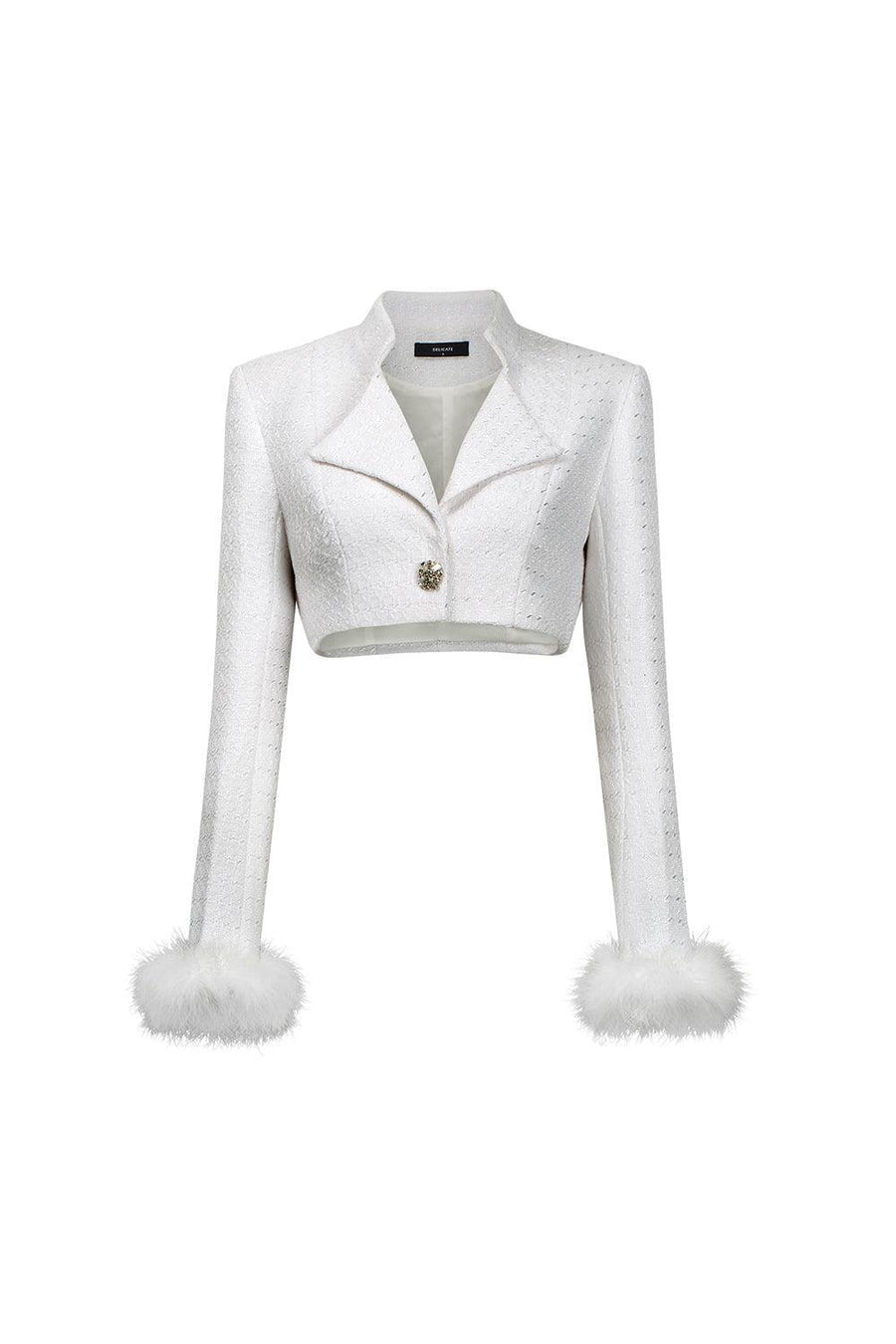 Chloe Cropped Feather Tweed Jacket Jacket Delicate