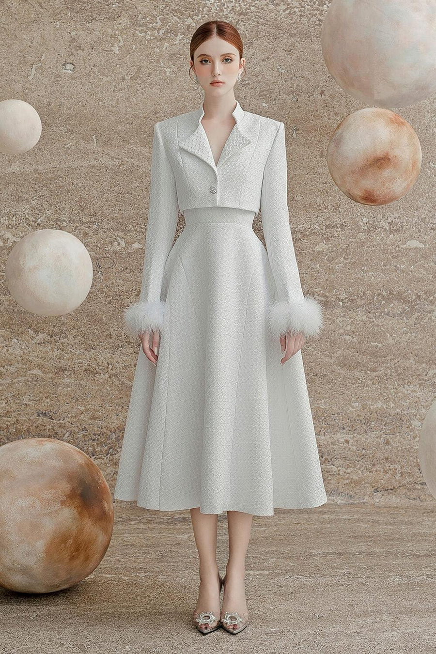 Chloe Cropped Feather Tweed Jacket Jacket Delicate