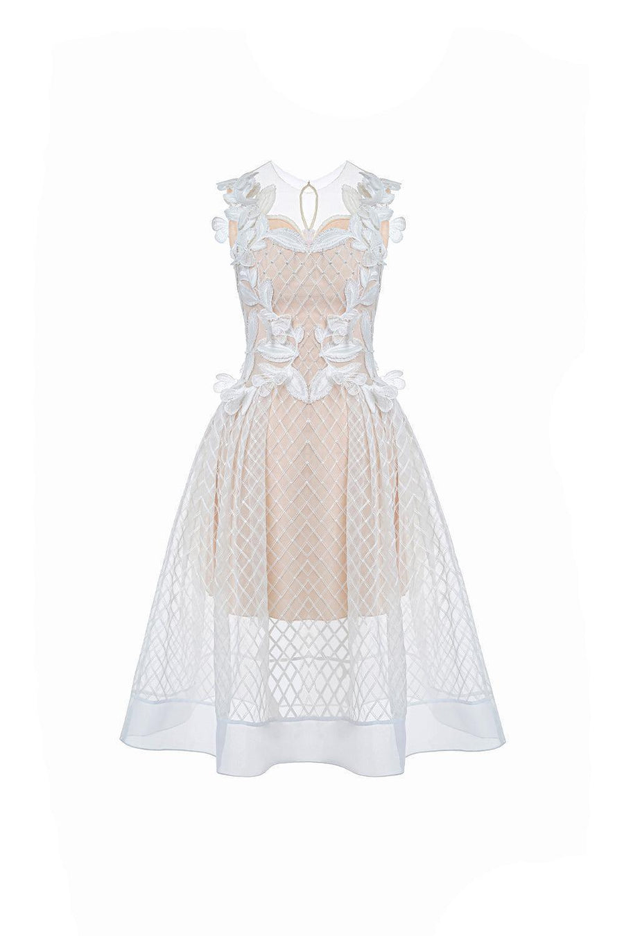 Chloe Fit and Flare Flower Applique Lace Midi Dress Midi Dress Rosee de Matin