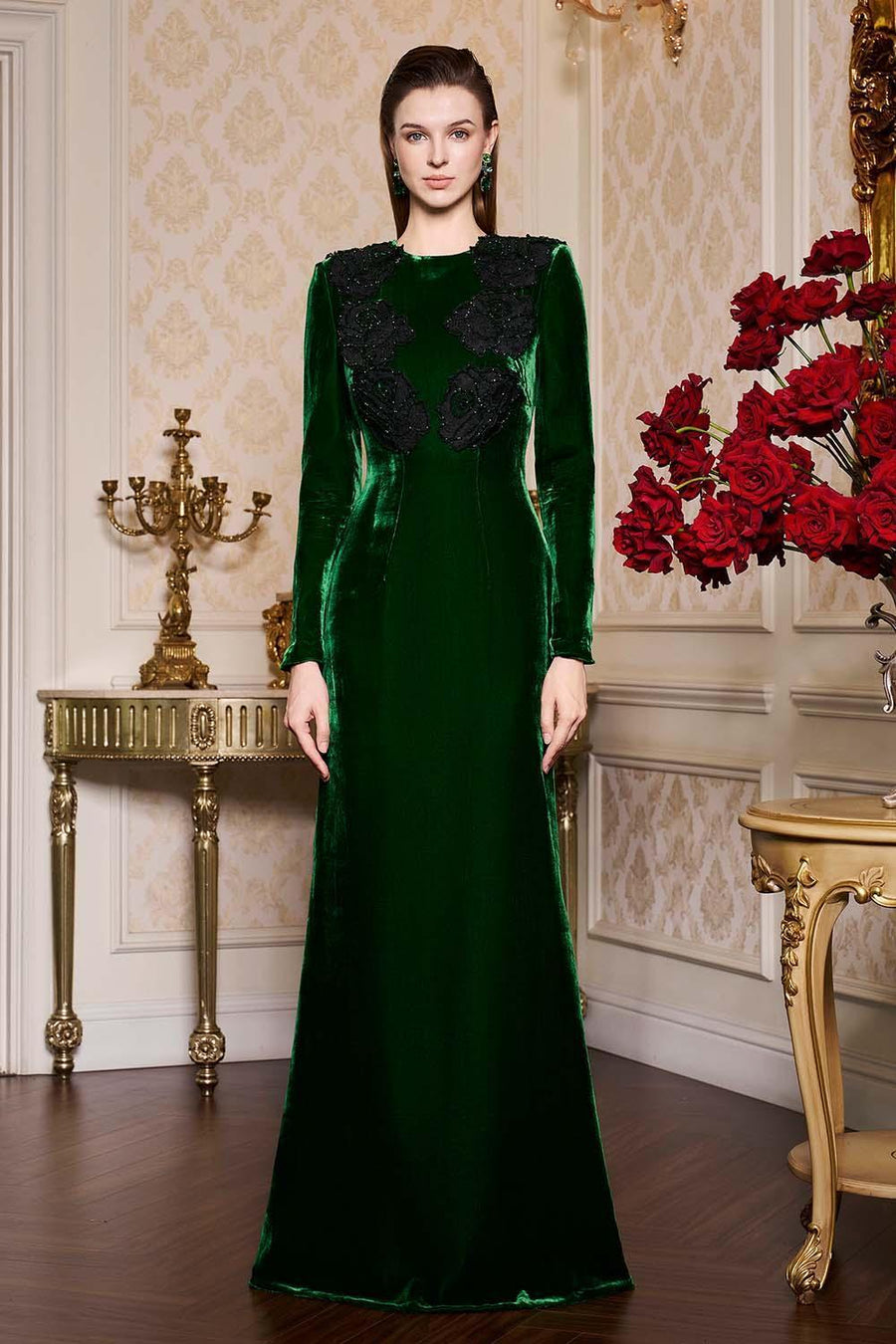 Chloe Mermaid Long Sleeved Velvet Floor Length Dress Gown Dress I.H.F Atelier