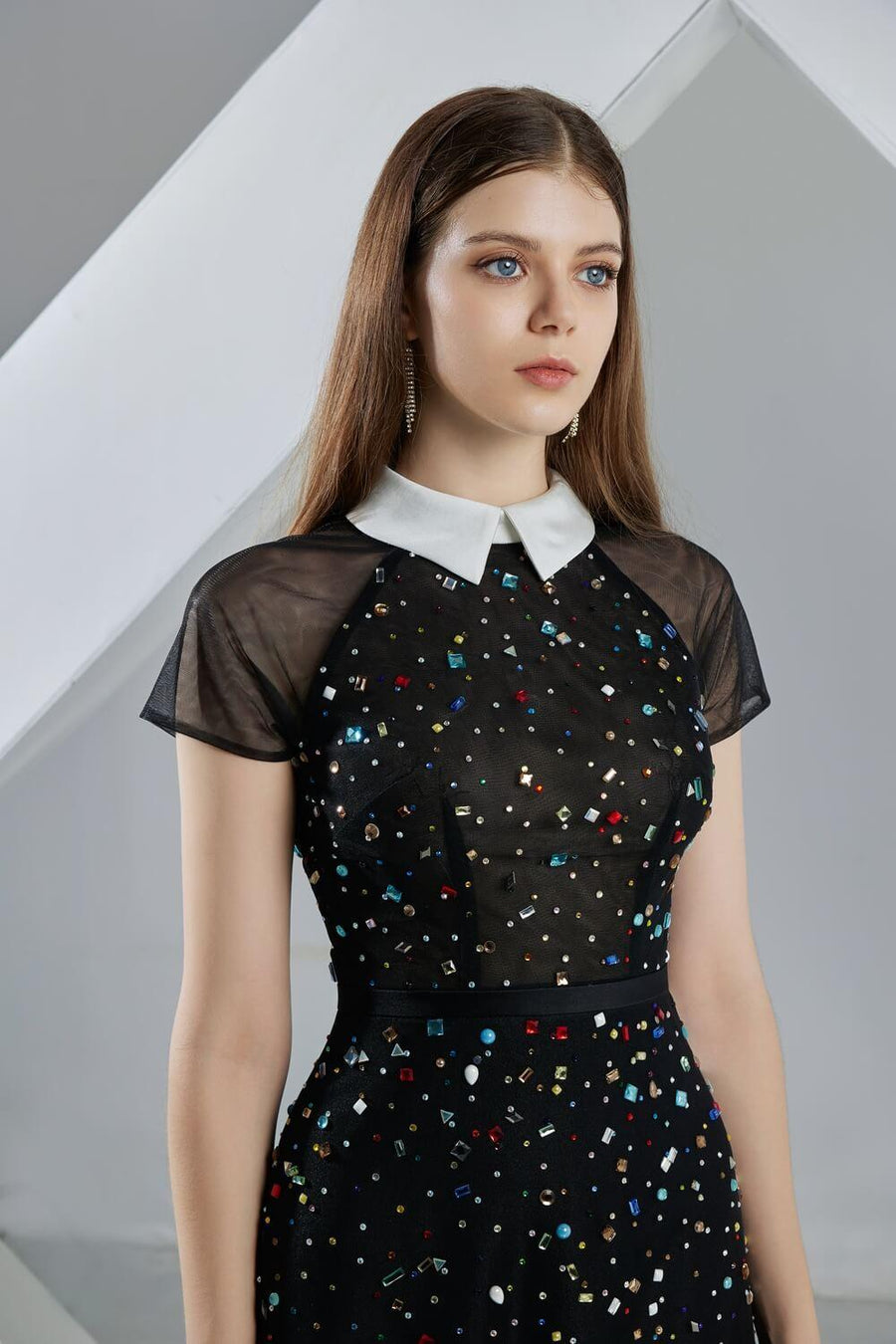 Christina A-line Short Sleeved Mesh Sheer Midi Dress 2