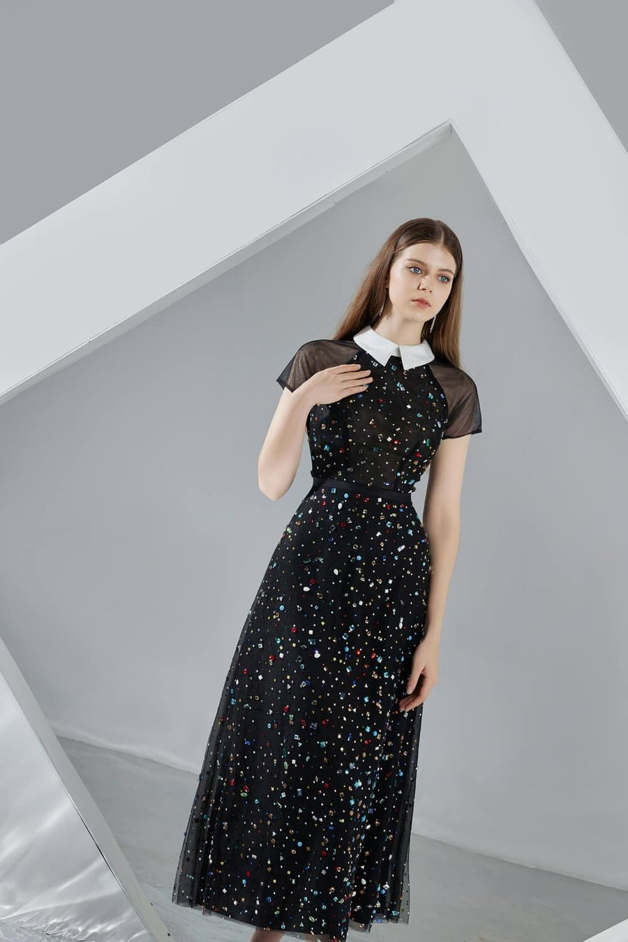 Christina A-line Short Sleeved Mesh Sheer Midi Dress 4