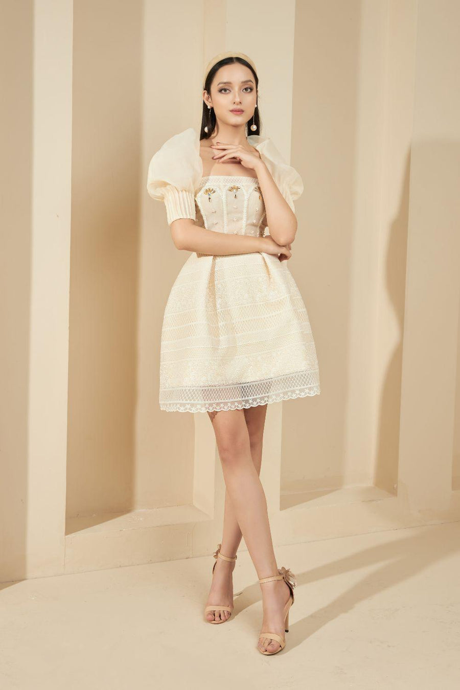 Christina A-line Square Neck Lace Above The Knee Dress 5