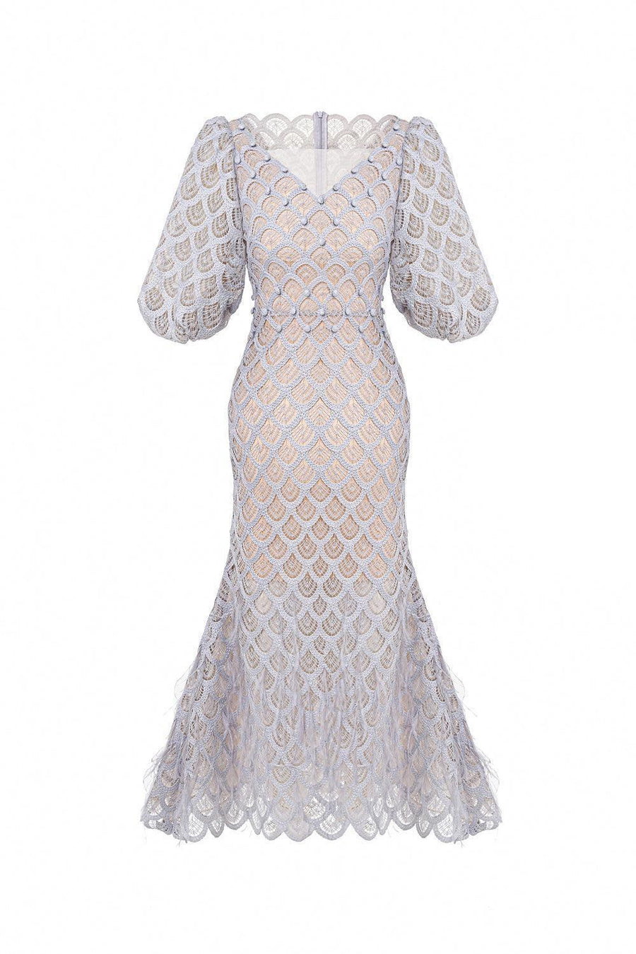 Ciara Trumpet Bishop Sleeved Lace Midi Dress Midi Dress Rosee de Matin