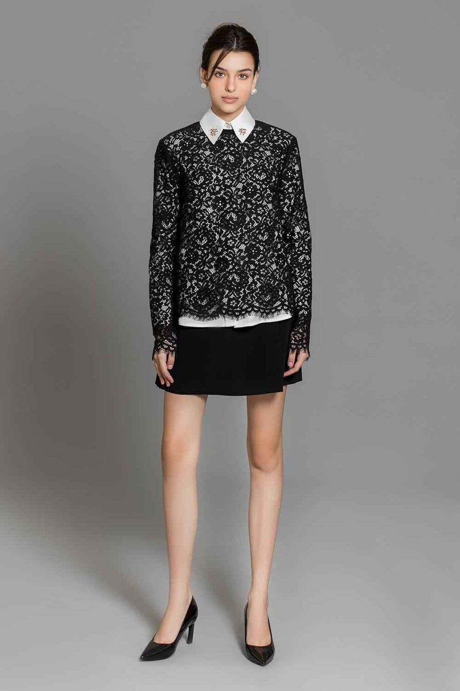 Cielo Straight Long Sleeved Lace Top