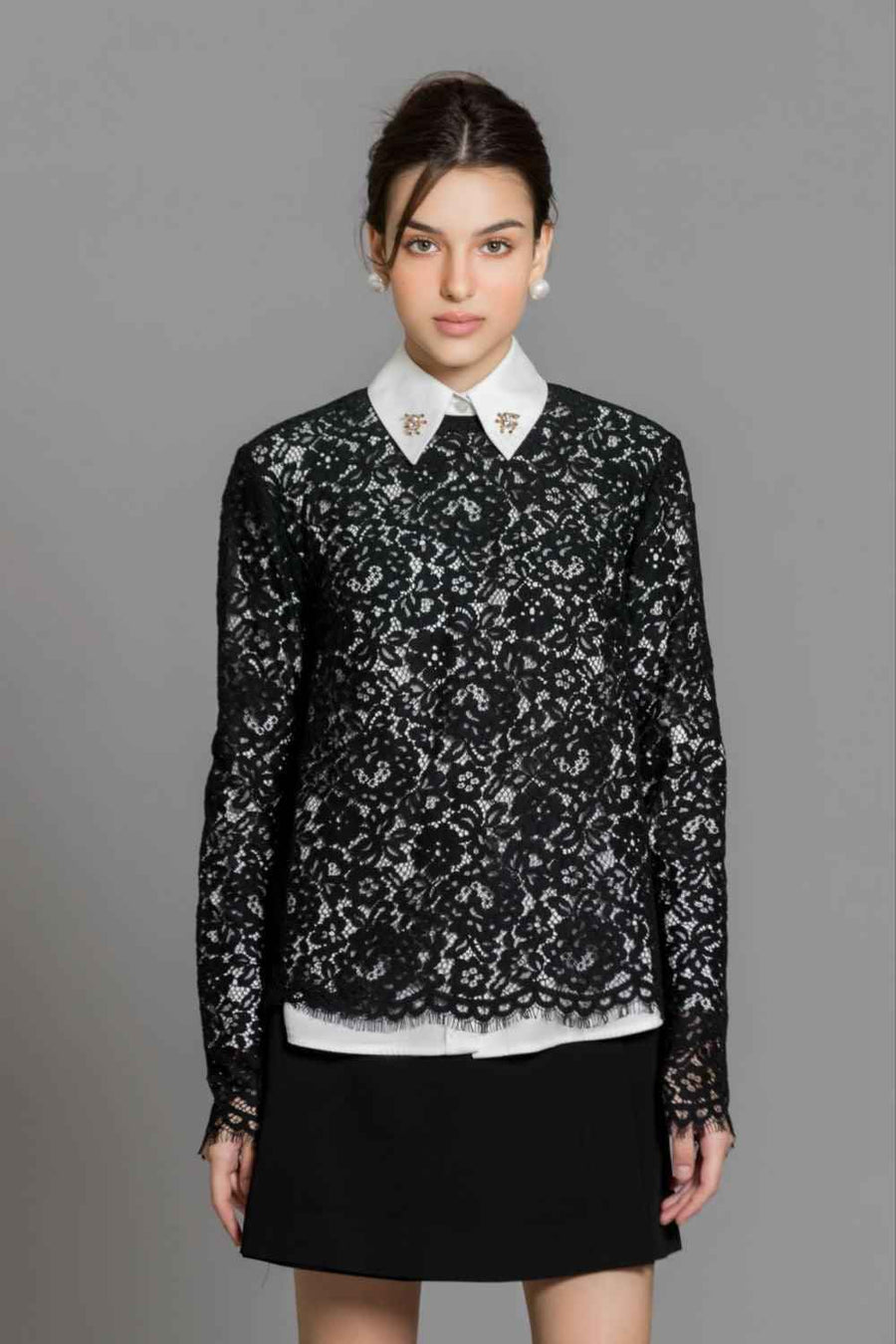 Cielo Straight Long Sleeved Lace Top