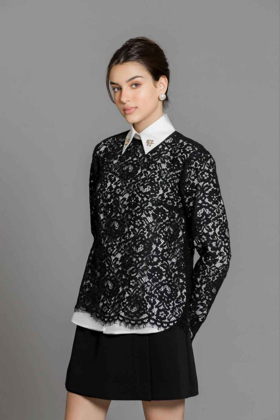 Cielo Straight Long Sleeved Lace Top