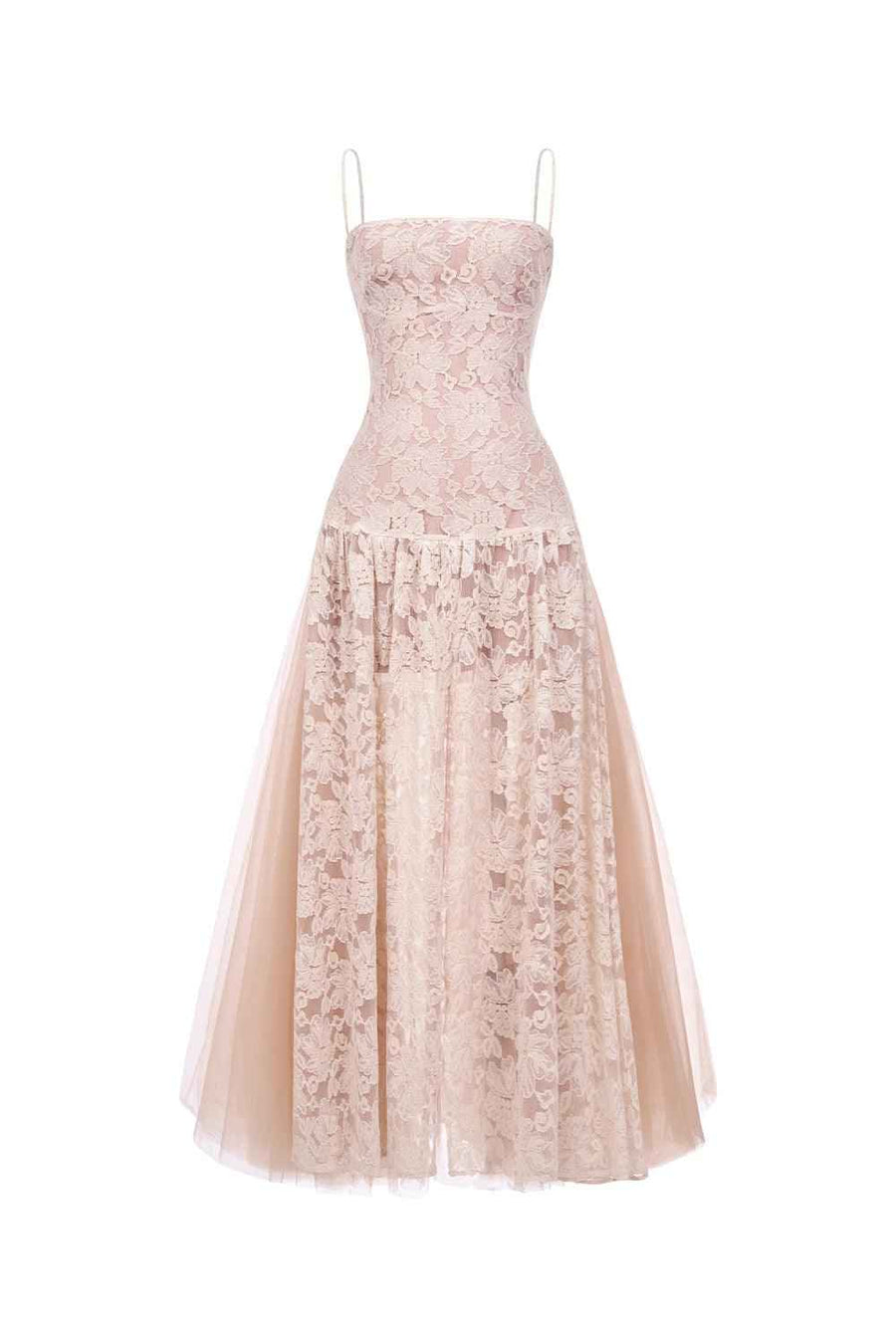Cinderella Drop Waist Spaghetti Strap Mesh Lace Maxi Dress Maxi Dress FAIR LADY