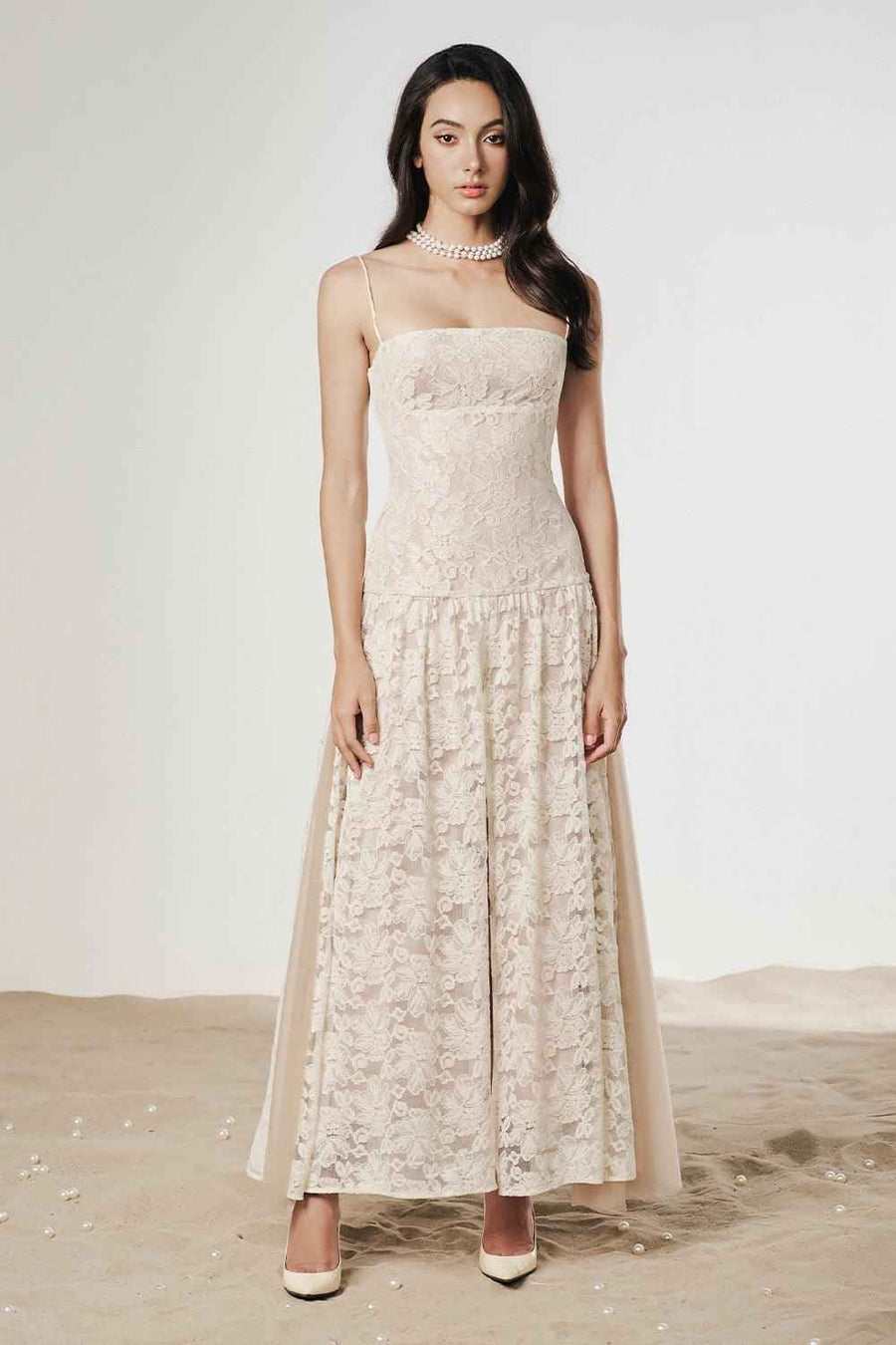 Cinderella Drop Waist Spaghetti Strap Mesh Lace Maxi Dress Maxi Dress FAIR LADY