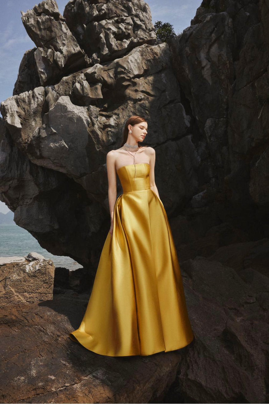 Clara Ball Gown Straight Across Neck Taffeta Maxi Dress 15