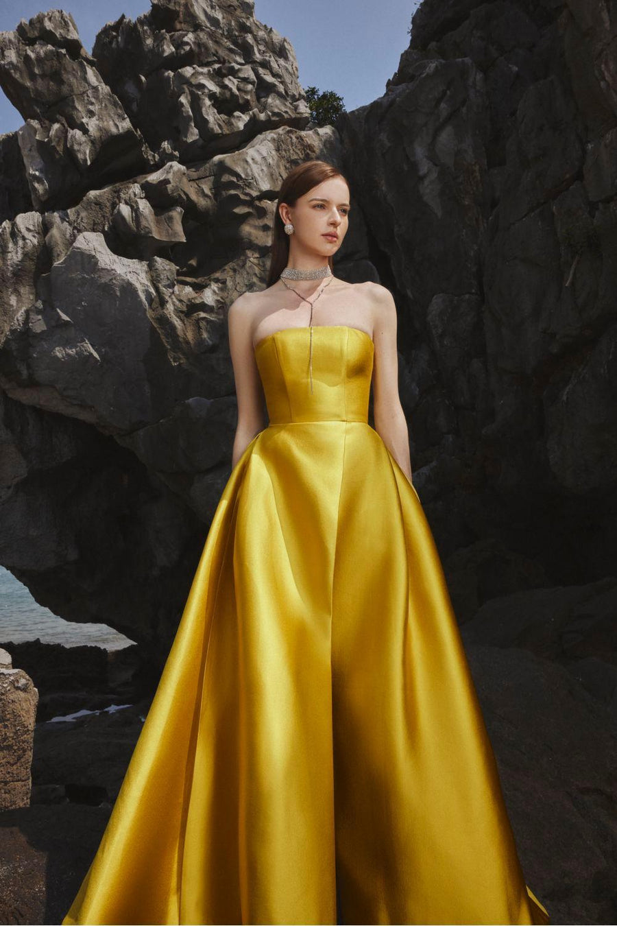 Clara Ball Gown Straight Across Neck Taffeta Maxi Dress 16