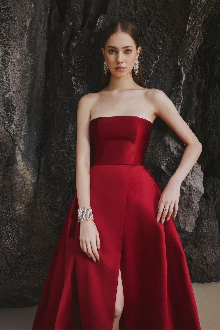 Clara Ball Gown Straight Across Neck Taffeta Maxi Dress 2
