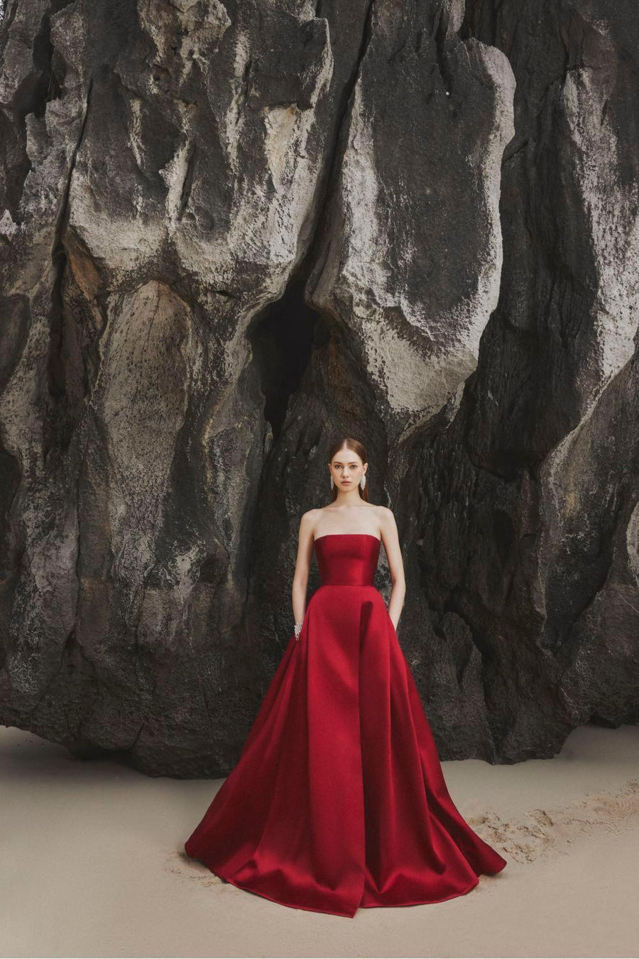 Clara Ball Gown Straight Across Neck Taffeta Maxi Dress 3