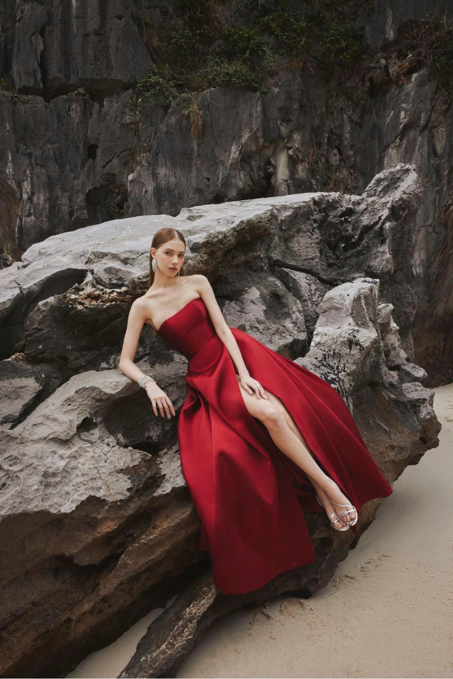 Clara Ball Gown Straight Across Neck Taffeta Maxi Dress 5