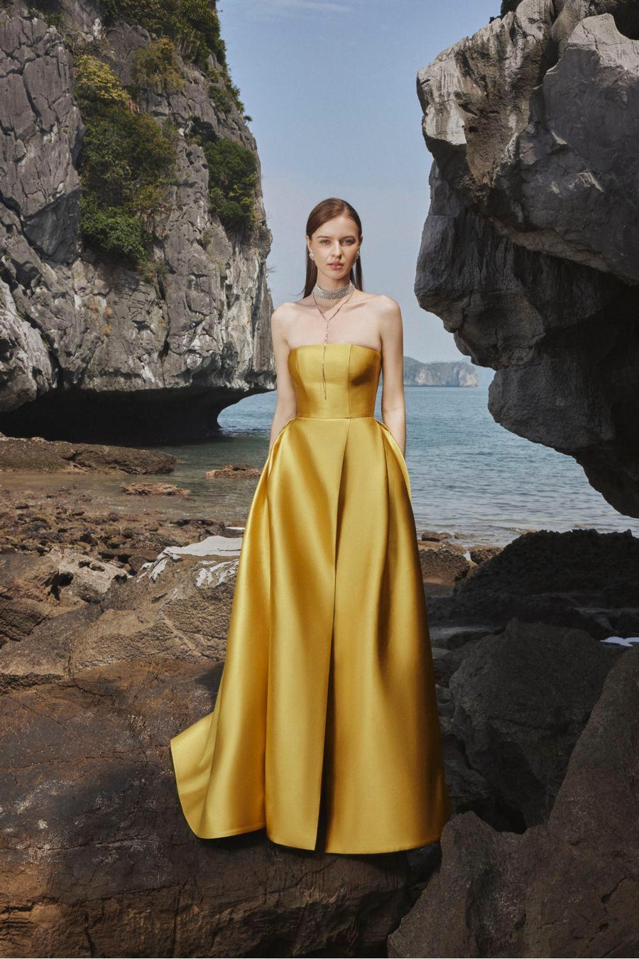 Clara Ball Gown Straight Across Neck Taffeta Maxi Dress 14