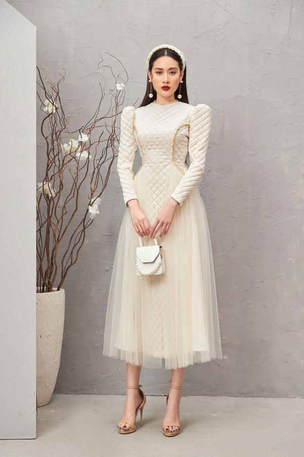 Clara Fit and Flare Round Neck Velvet Midi Dress 1