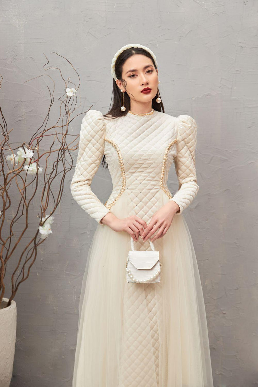 Clara Fit and Flare Round Neck Velvet Midi Dress 2