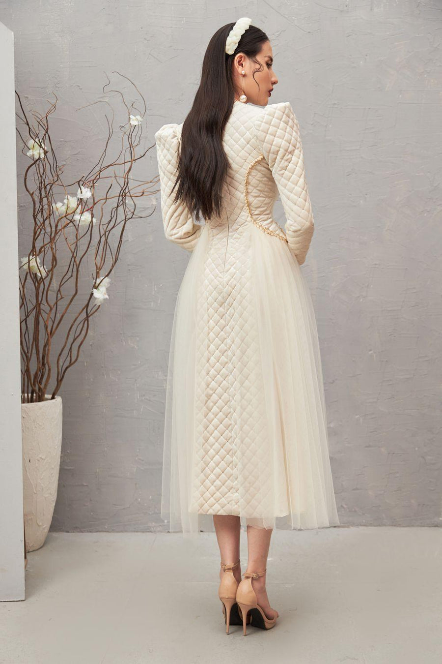 Clara Fit and Flare Round Neck Velvet Midi Dress 4