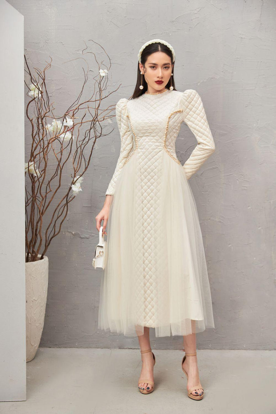 Clara Fit and Flare Round Neck Velvet Midi Dress 6