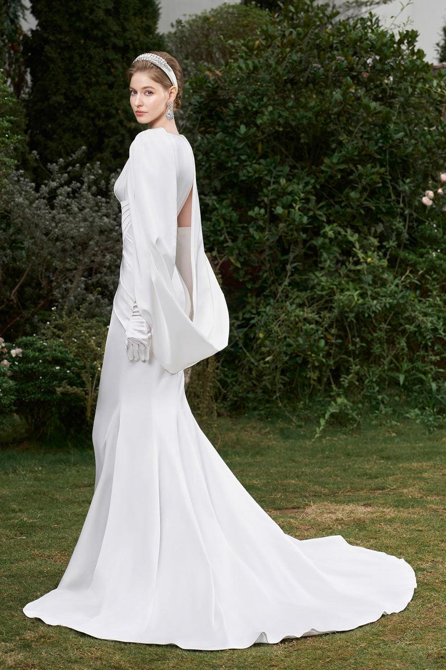 Clarissa Mermaid Cape Sleeved Silk High-low Dress Gown Dress I.H.F Atelier