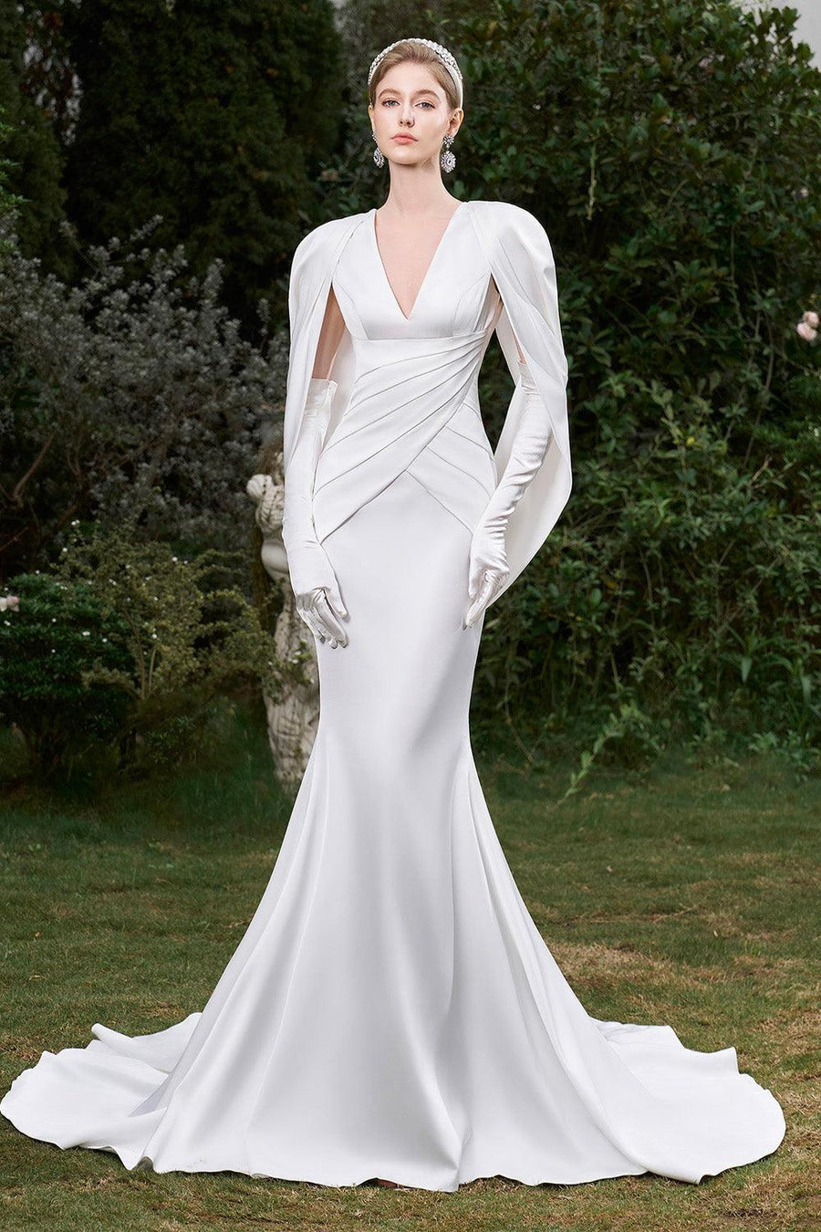 Clarissa Mermaid Cape Sleeved Silk High-low Dress Gown Dress I.H.F Atelier