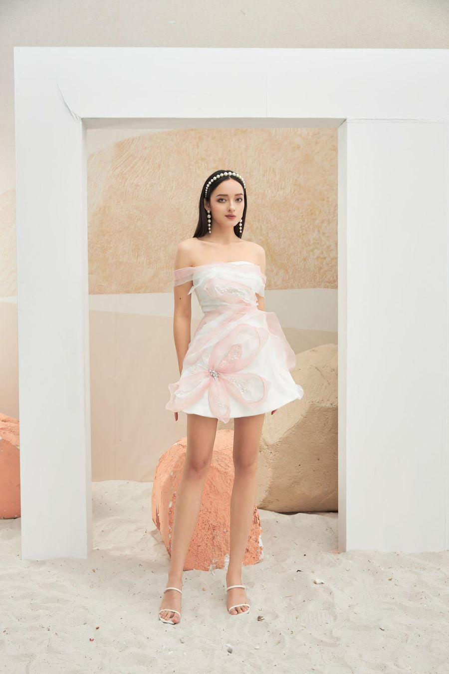 Claudia Fit and Flare Off-Shoulder Organza Mini Dress 10