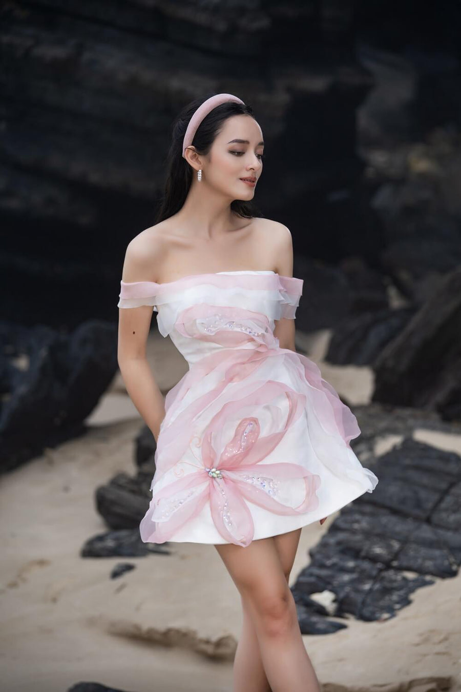 Claudia Fit and Flare Off-Shoulder Organza Mini Dress 3