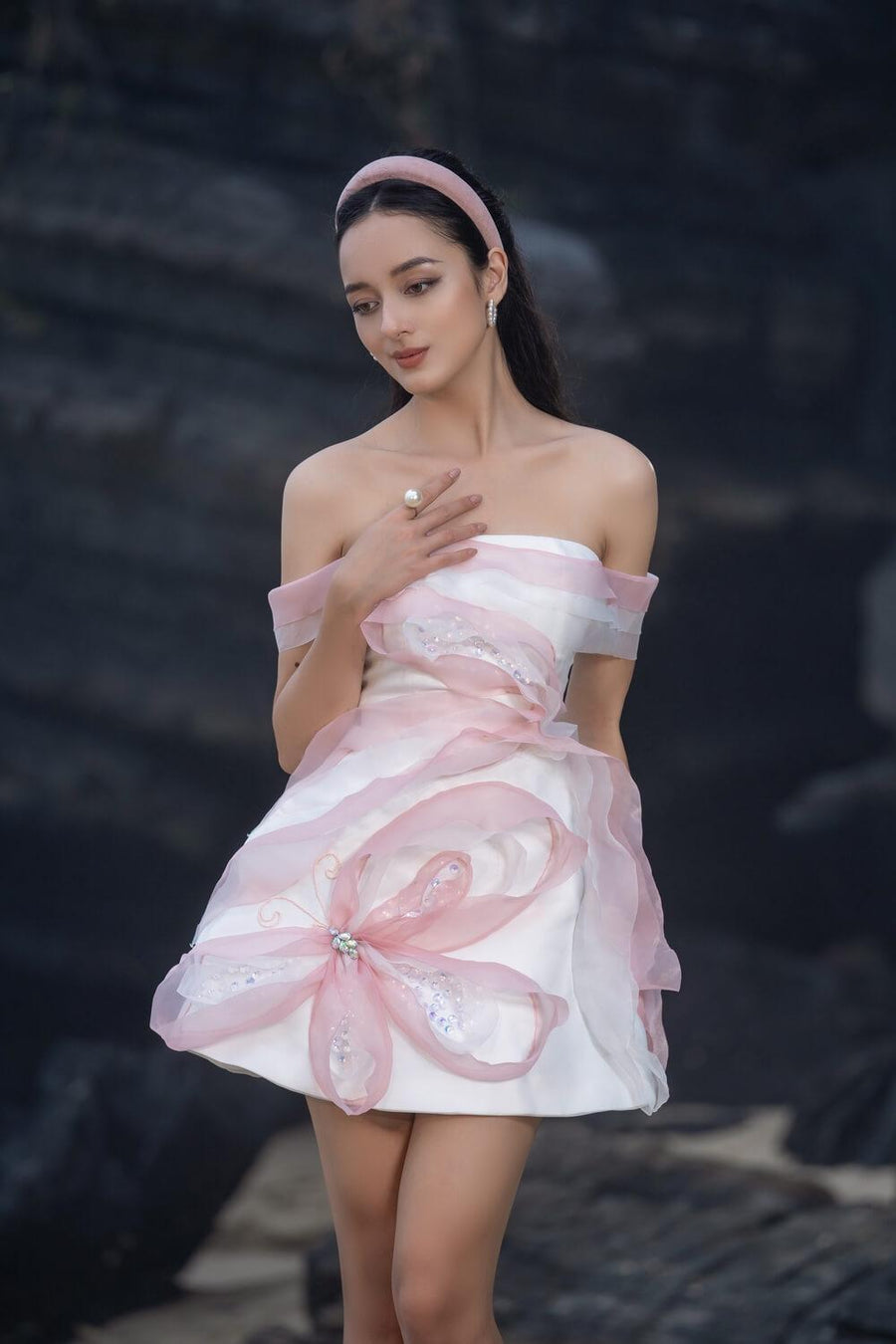 Claudia Fit and Flare Off-Shoulder Organza Mini Dress 5