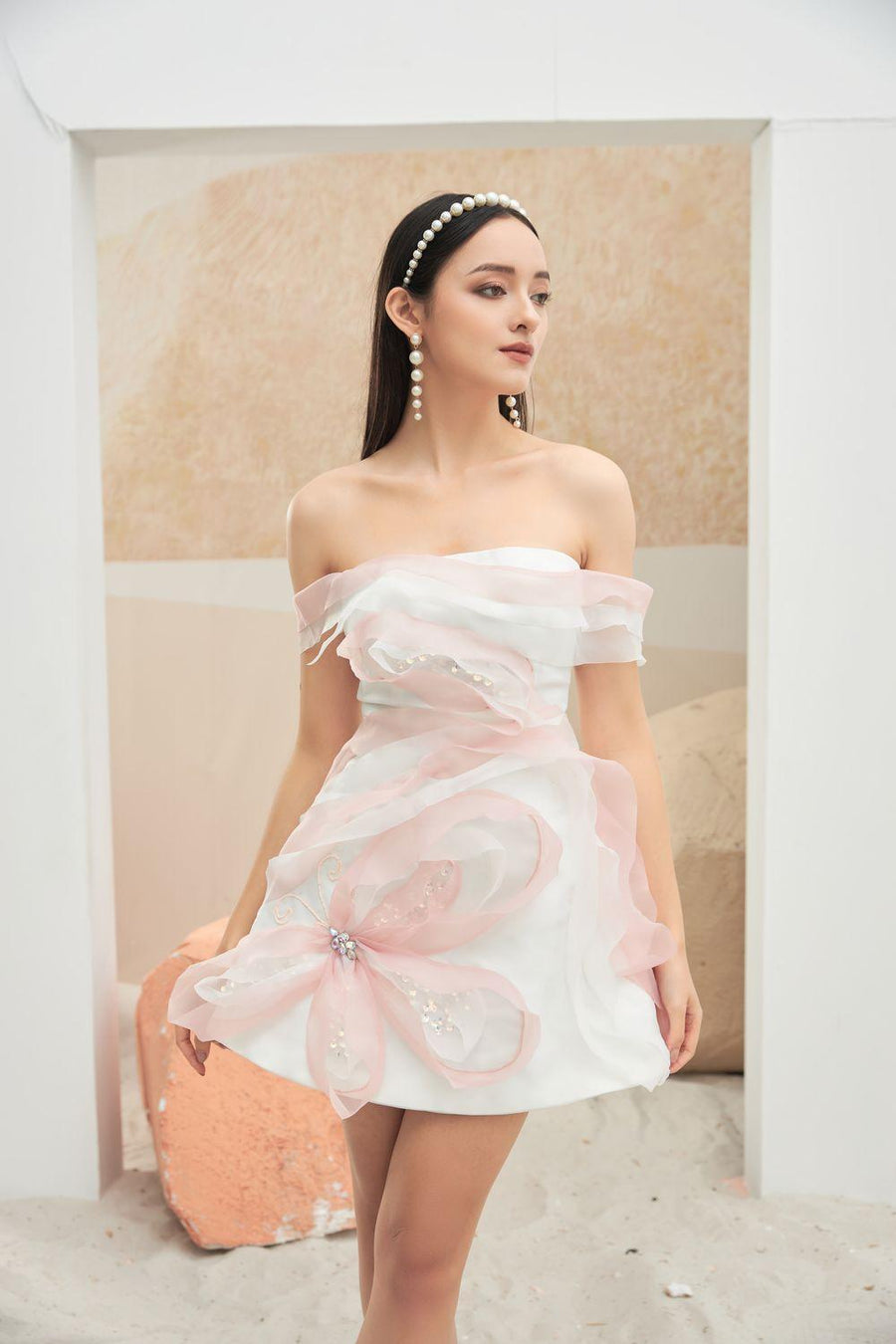 Claudia Fit and Flare Off-Shoulder Organza Mini Dress 8