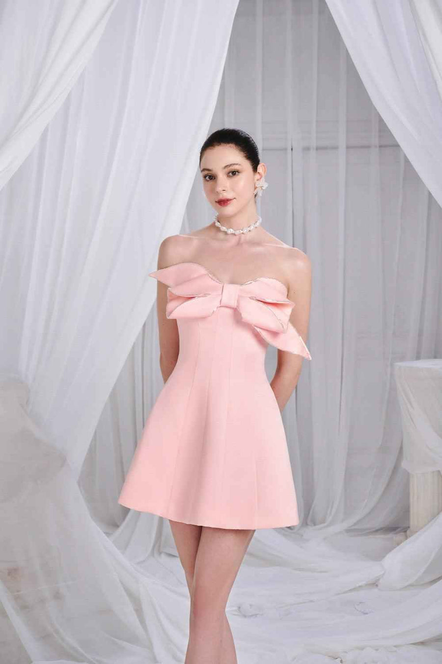 Clayton A-line Bow Organdy Mini Dress