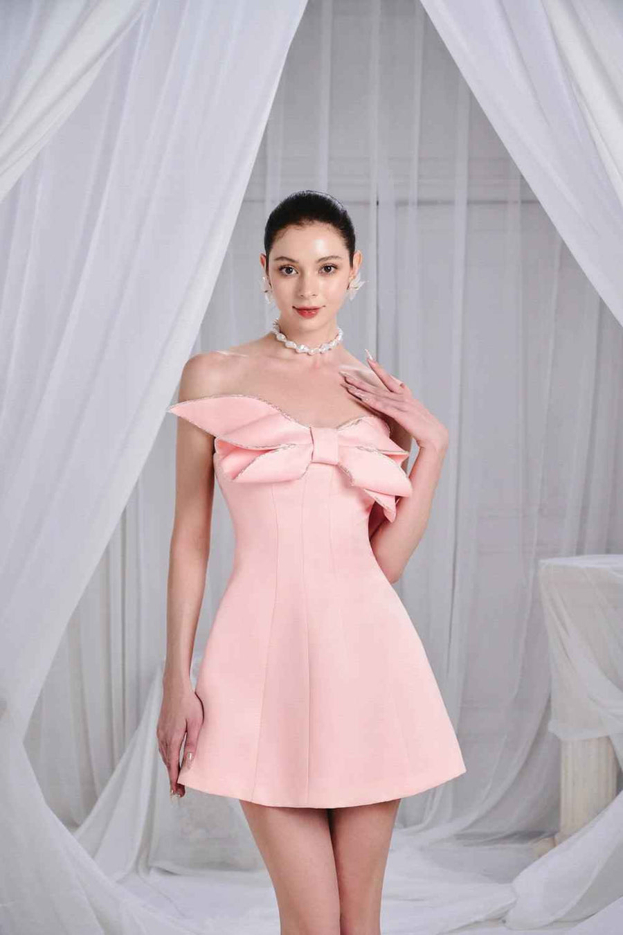 Clayton A-line Bow Organdy Mini Dress