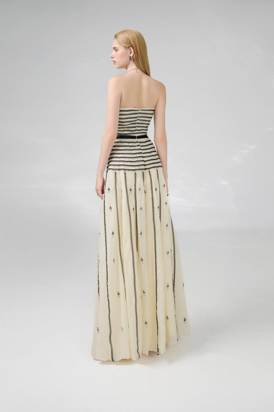 Cline Strapless Stone Organza Floor Length Dress 12