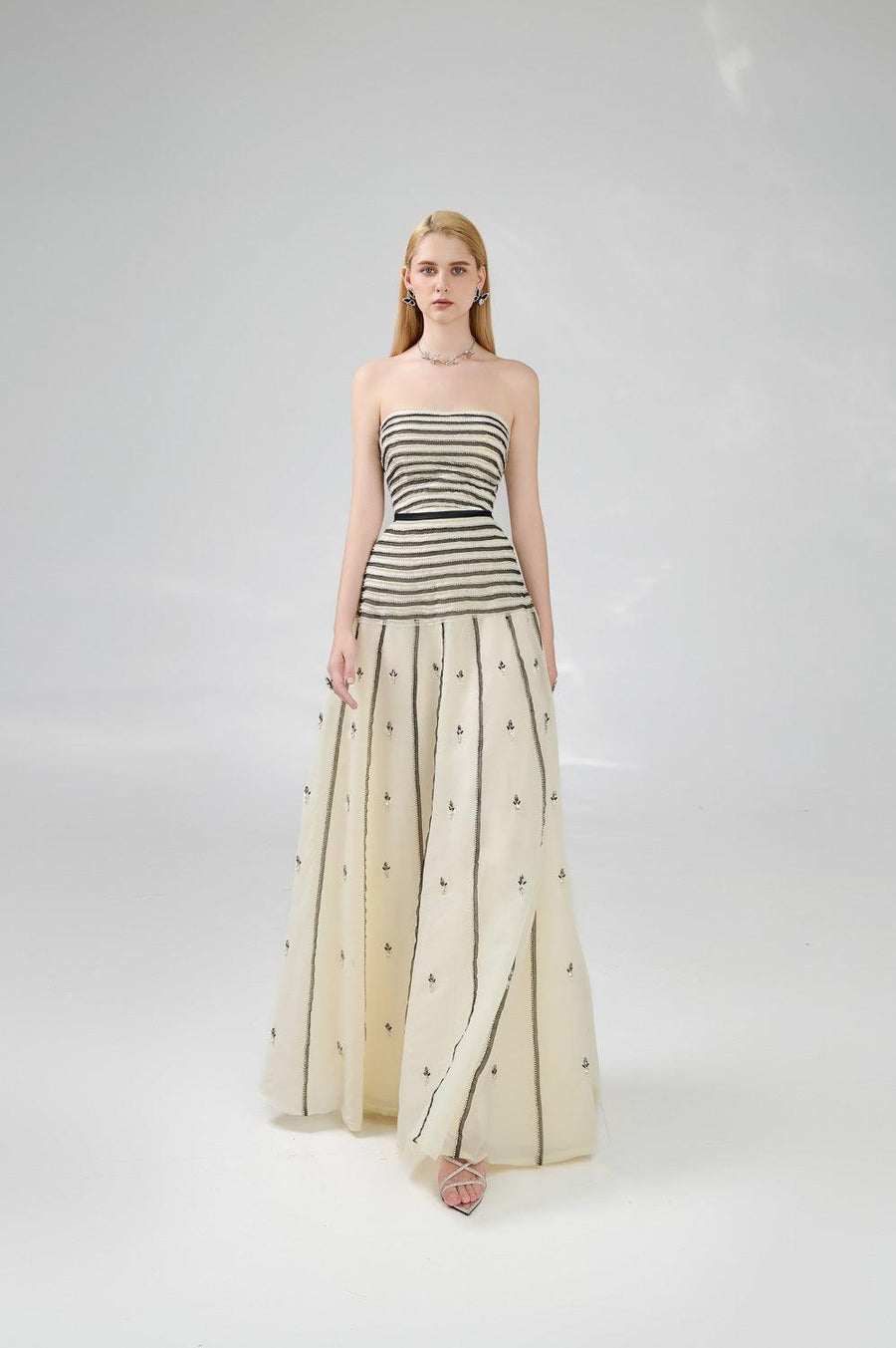 Cline Strapless Stone Organza Floor Length Dress 13