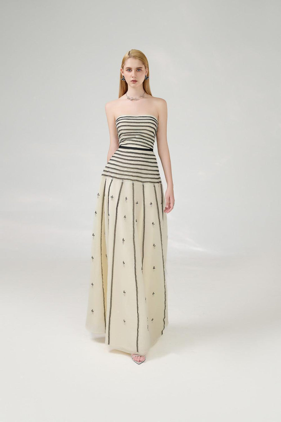 Cline Strapless Stone Organza Floor Length Dress 14