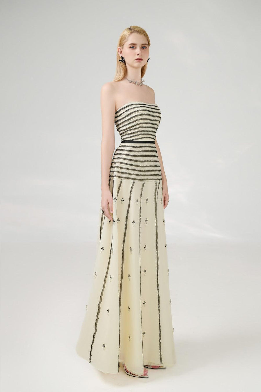 Cline Strapless Stone Organza Floor Length Dress 15