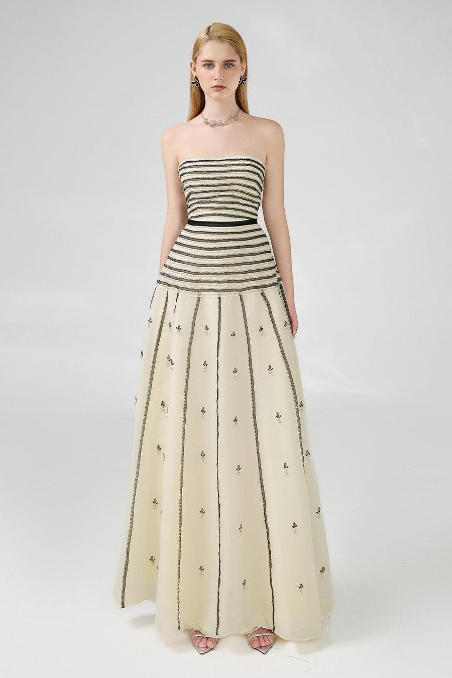 Cline Strapless Stone Organza Floor Length Dress 16