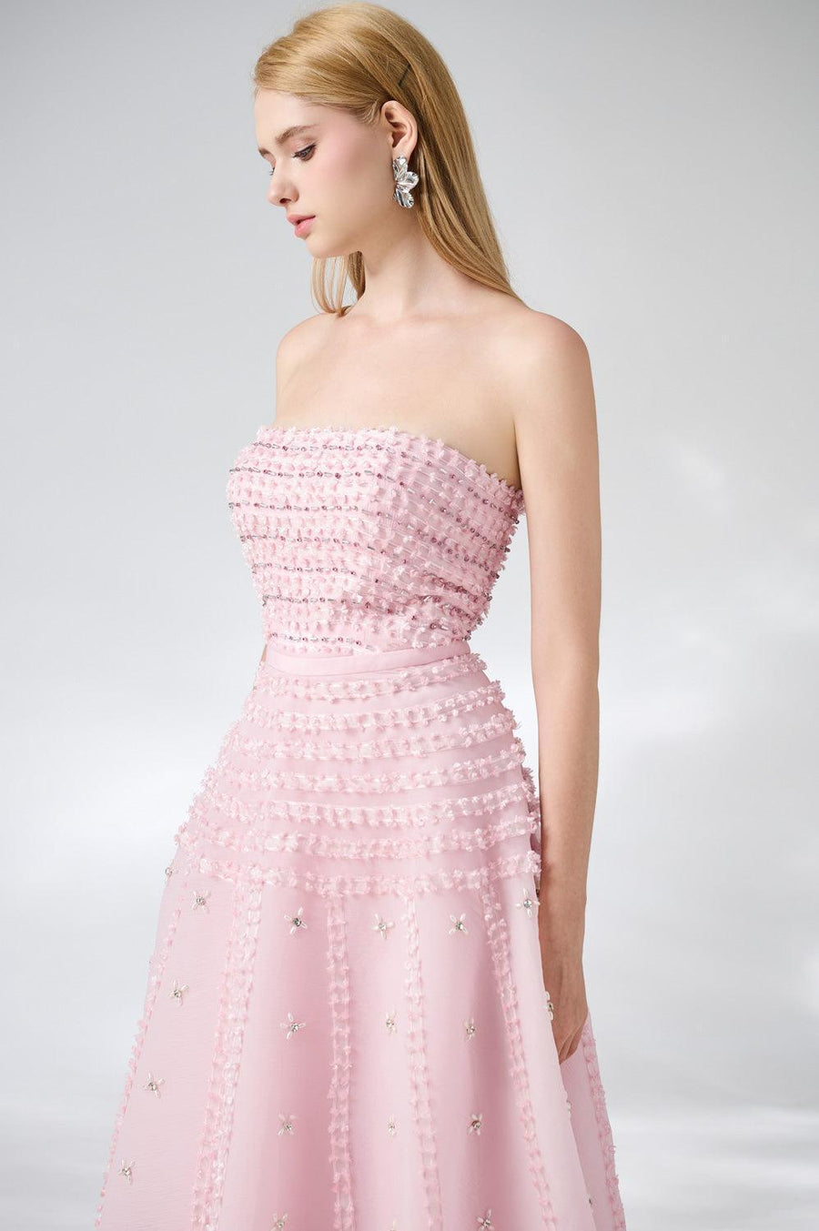 Cline Strapless Stone Organza Floor Length Dress 22