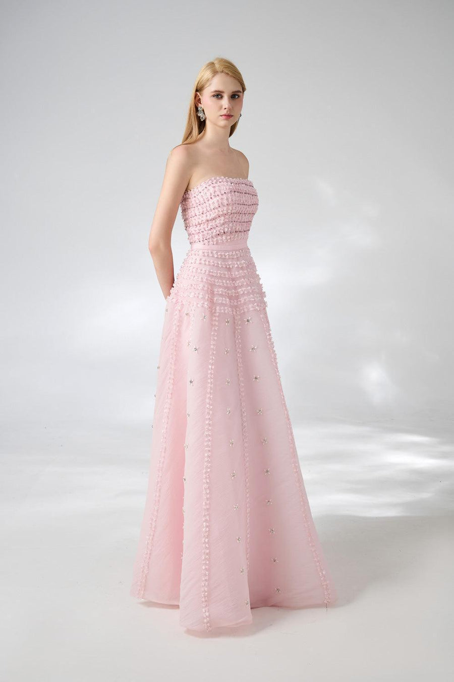 Cline Strapless Stone Organza Floor Length Dress 23