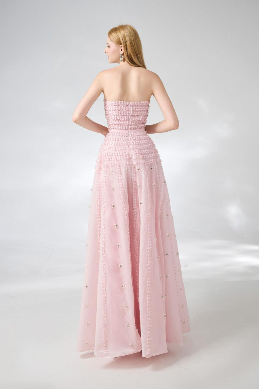 Cline Strapless Stone Organza Floor Length Dress 21