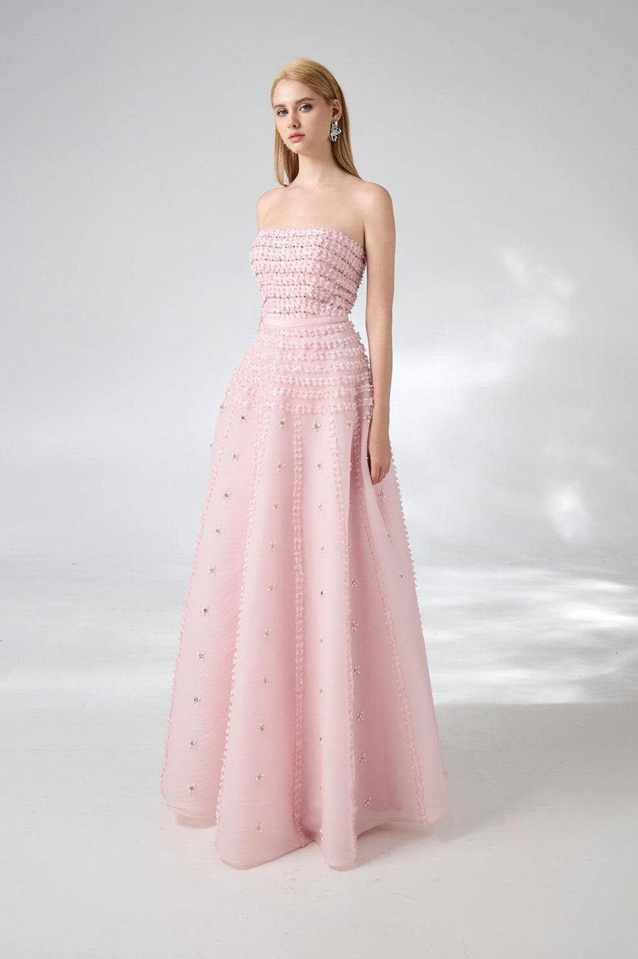 Cline Strapless Stone Organza Floor Length Dress 26