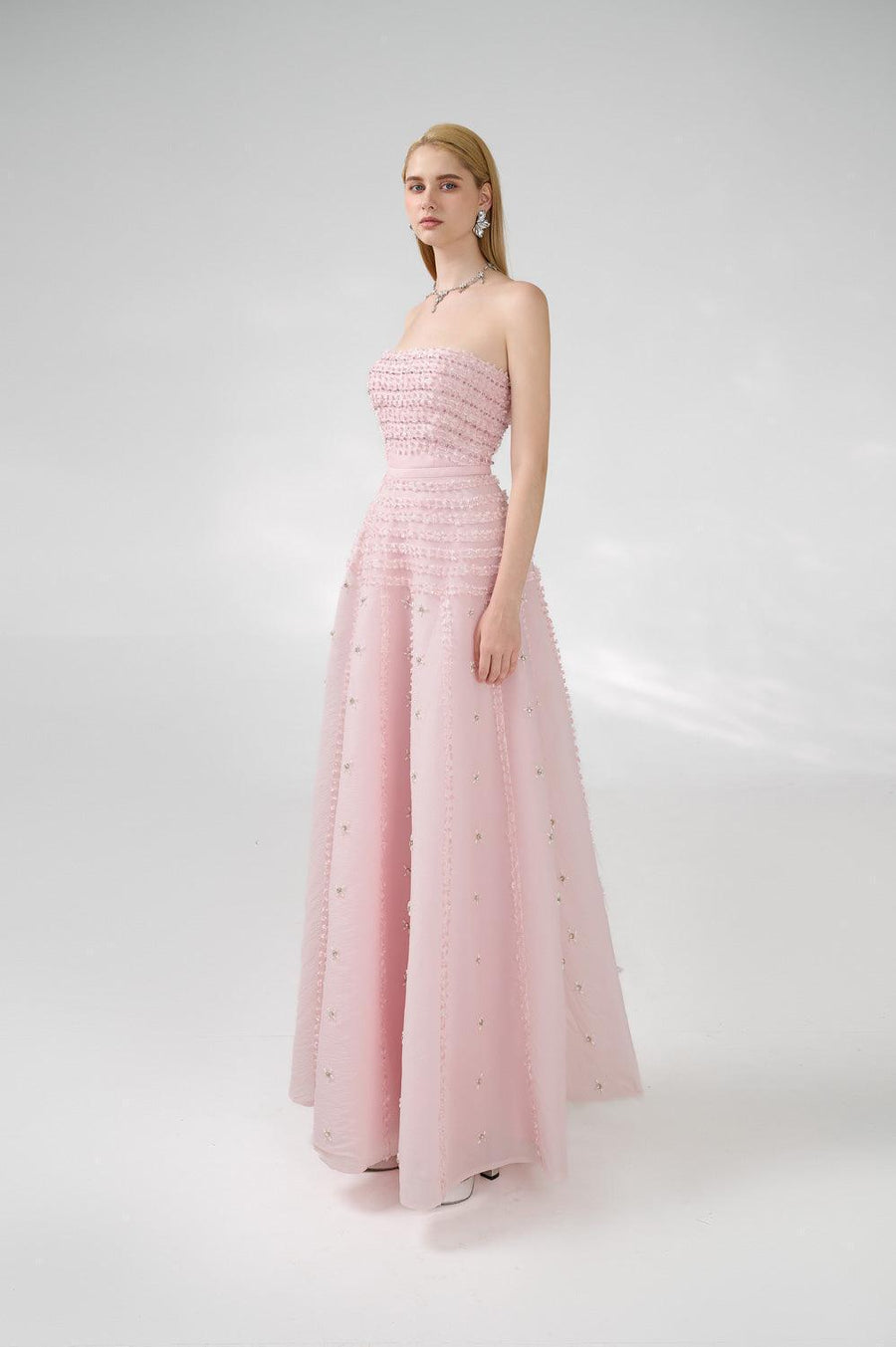 Cline Strapless Stone Organza Floor Length Dress 27