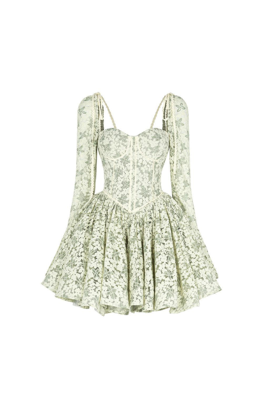 Clover Fit and Flare Semi-Heart Neck Mesh Lace Mini Dress Mini Dress Sissy Nation