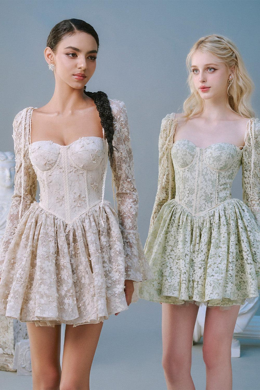 Clover Fit and Flare Semi-Heart Neck Mesh Lace Mini Dress Mini Dress Sissy Nation