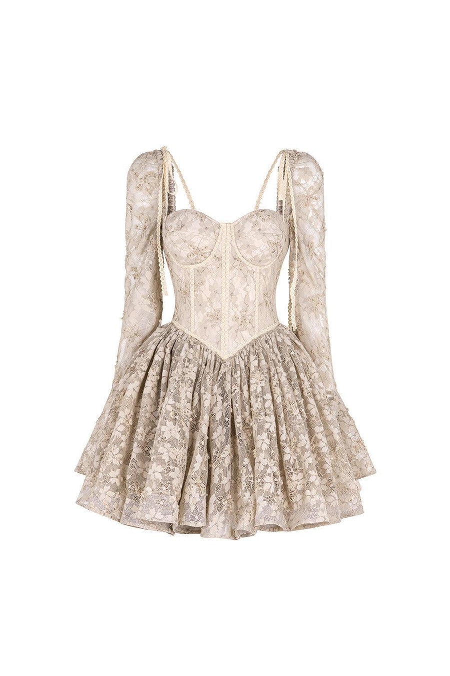 Clover Fit and Flare Semi-Heart Neck Mesh Lace Mini Dress Mini Dress Sissy Nation
